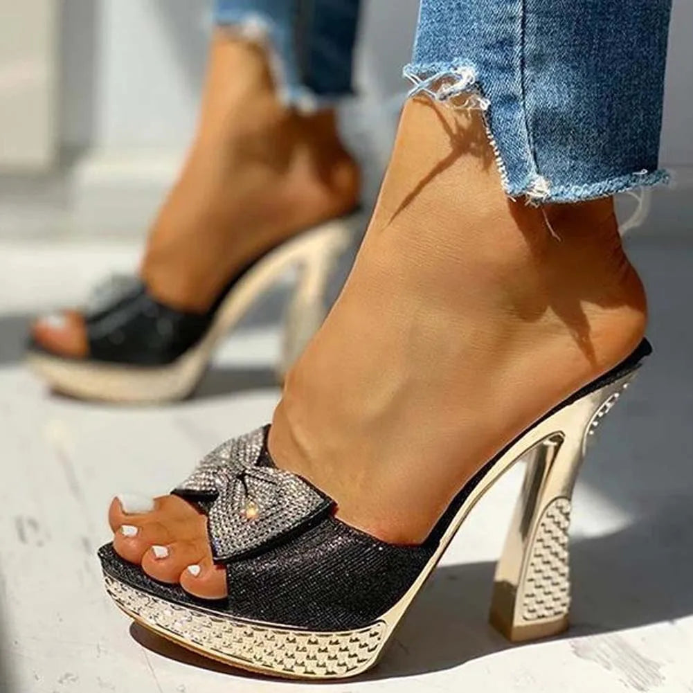 Women's Platform Crystal Thick High Heels