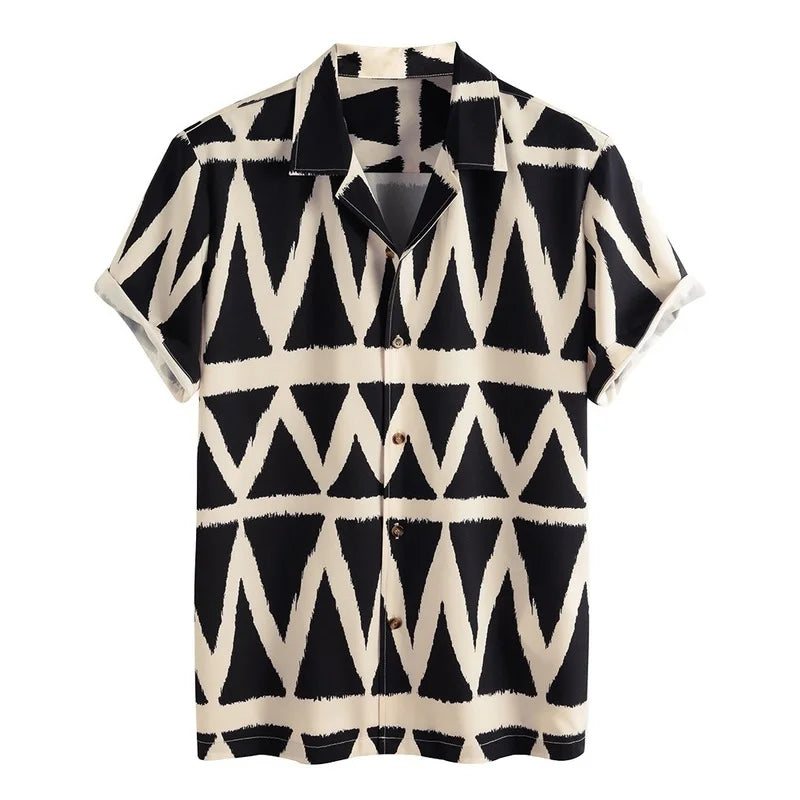 Men's Short-Sleeved Diamond Square Printed Shirt