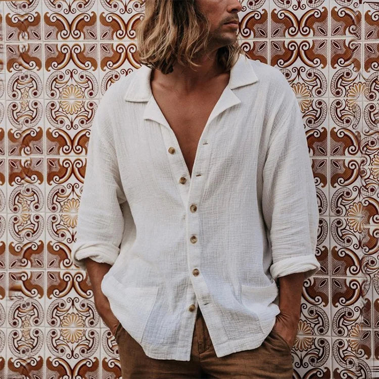 Long Sleeve White Cotton Linen Shirt