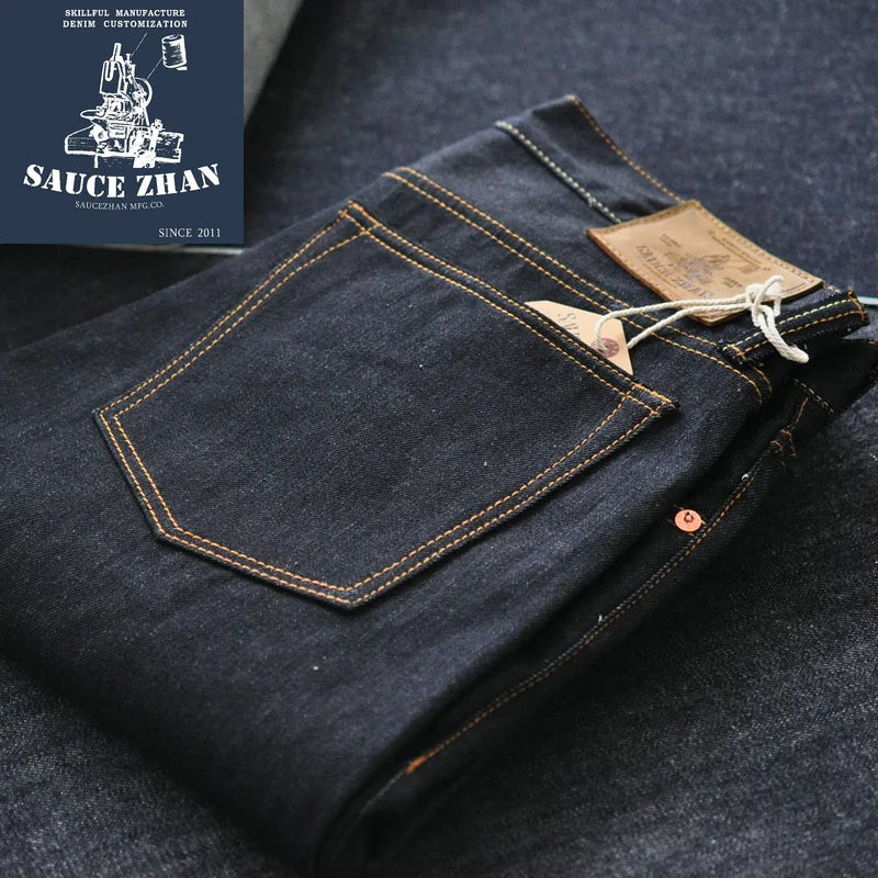 Men's Jeans Selvedge Sanforized Raw Denim Indigo Slim Fit