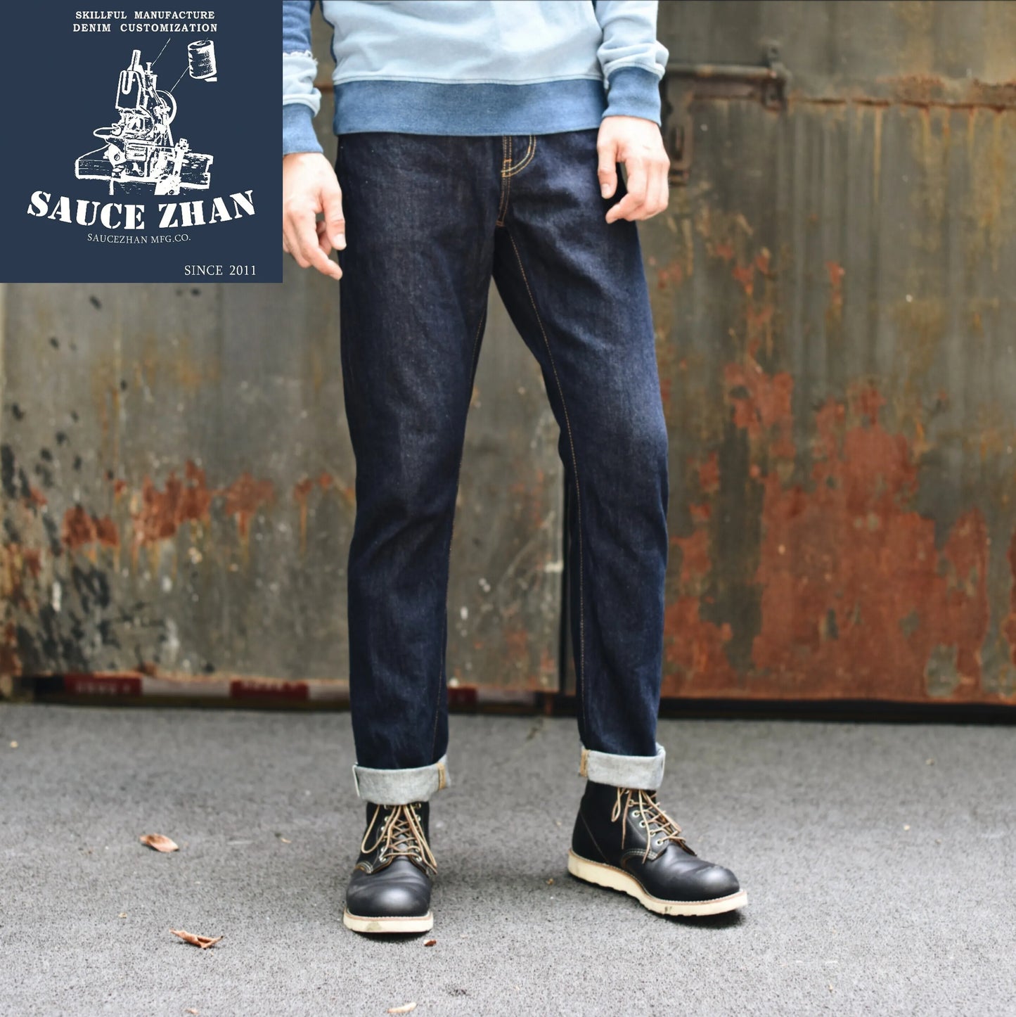 Men's Jeans Selvedge Sanforized Raw Denim Indigo Slim Fit