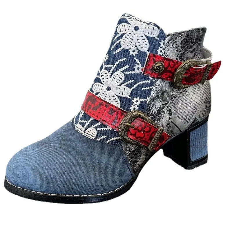 Retro Ethnic Style Printing High Heels Shoes