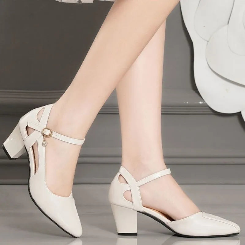 Women's Solid Color Buckle Mouth High Heels
