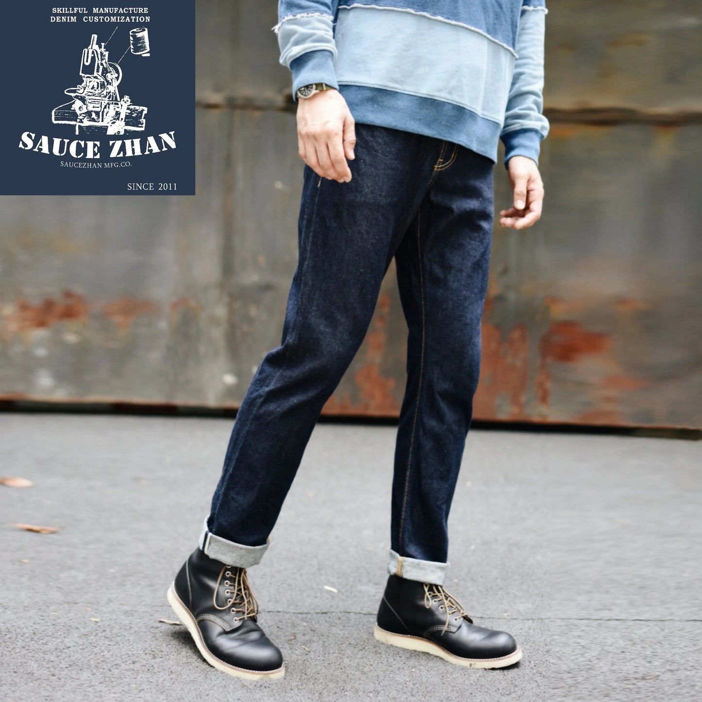 Men's Jeans Selvedge Sanforized Raw Denim Indigo Slim Fit