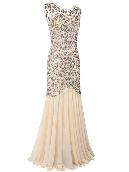 Vintage Women's Sequins Beading Long Evening Dress