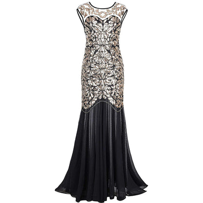 Vintage Women's Sequins Beading Long Evening Dress