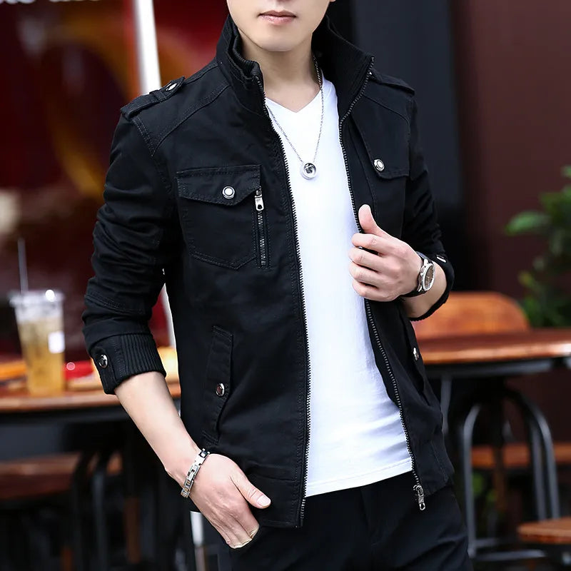 Men's Cotton Stand Collar Full Sleeves Zipper Closure  Jacket