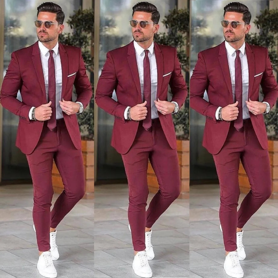 Elegant  Burgundy Men Suit Blazers