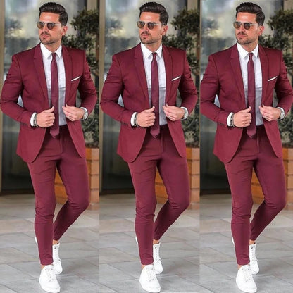 Elegant  Burgundy Men Suit Blazers
