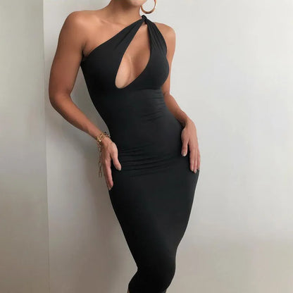 Bodycon One Shoulder  Sheath Midi Party Dresses