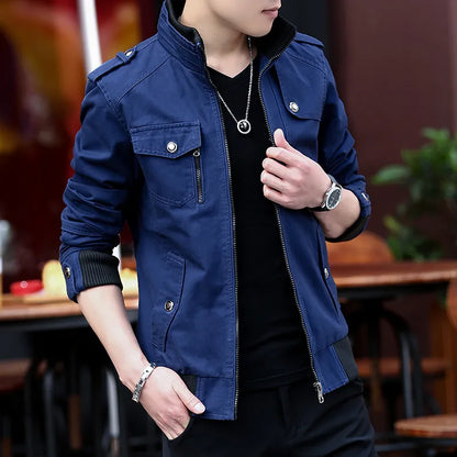 Men's Cotton Stand Collar Full Sleeves Zipper Closure  Jacket