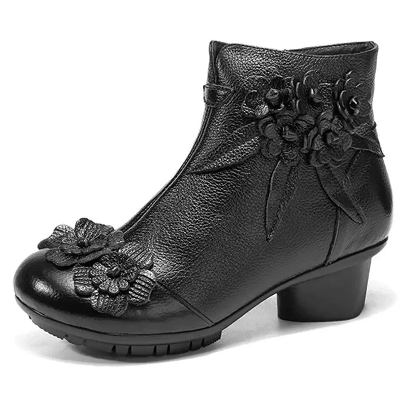 Vintage Flower Ankle Boots