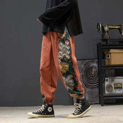Side Floral Embroidered Streetwear Pants