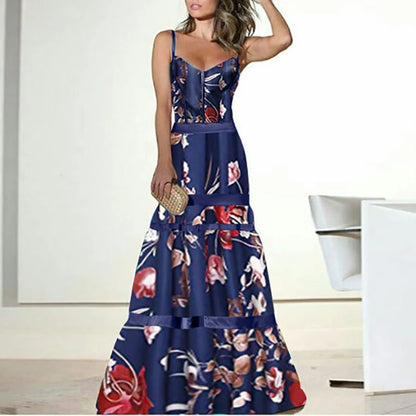 Elegant Floral Printed  Sling Party Dress