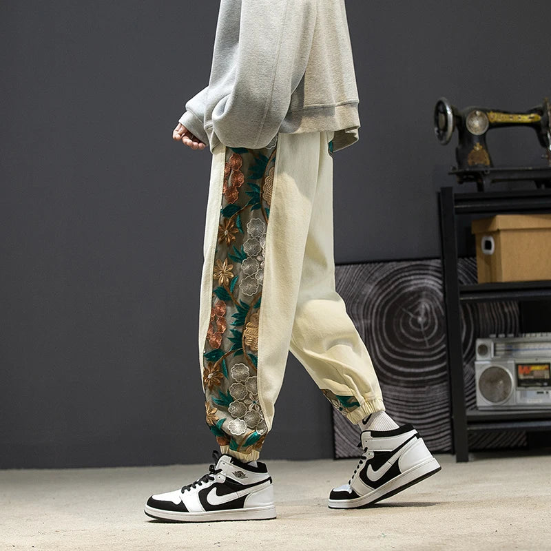 Side Floral Embroidered Streetwear Pants