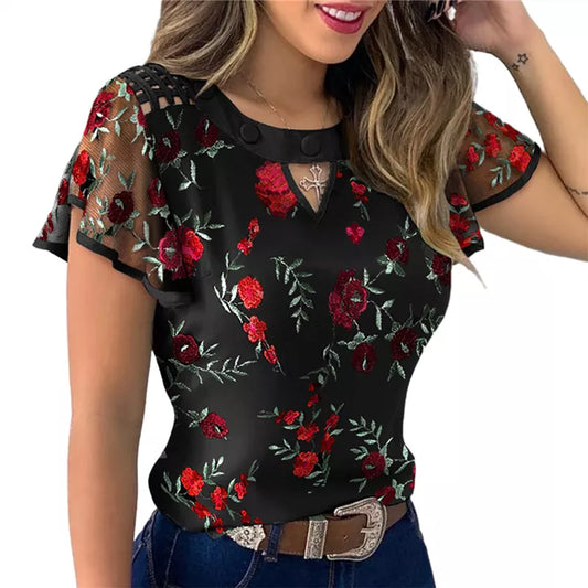 Ruffle Sleeve Floral Print Blouse
