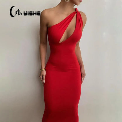 Bodycon One Shoulder  Sheath Midi Party Dresses