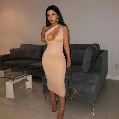 Bodycon One Shoulder  Sheath Midi Party Dresses
