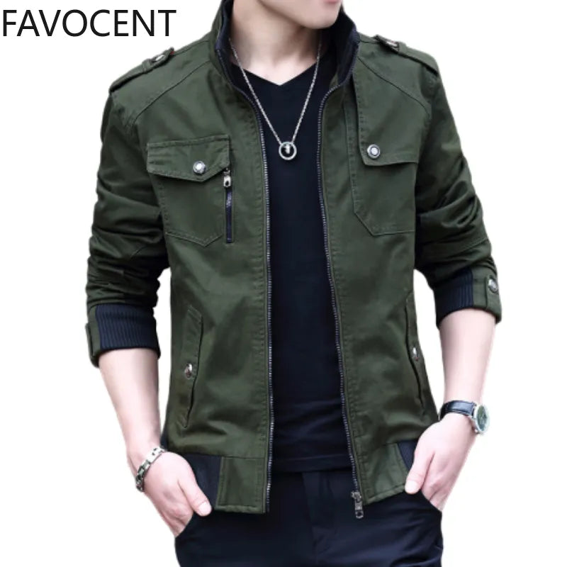 Men's Cotton Stand Collar Full Sleeves Zipper Closure  Jacket