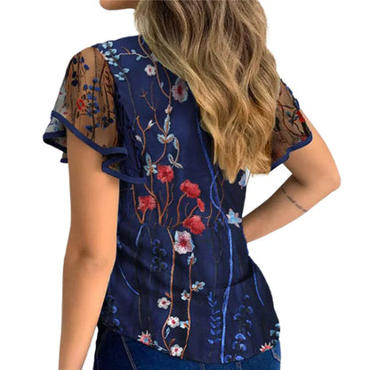 Ruffle Sleeve Floral Print Blouse