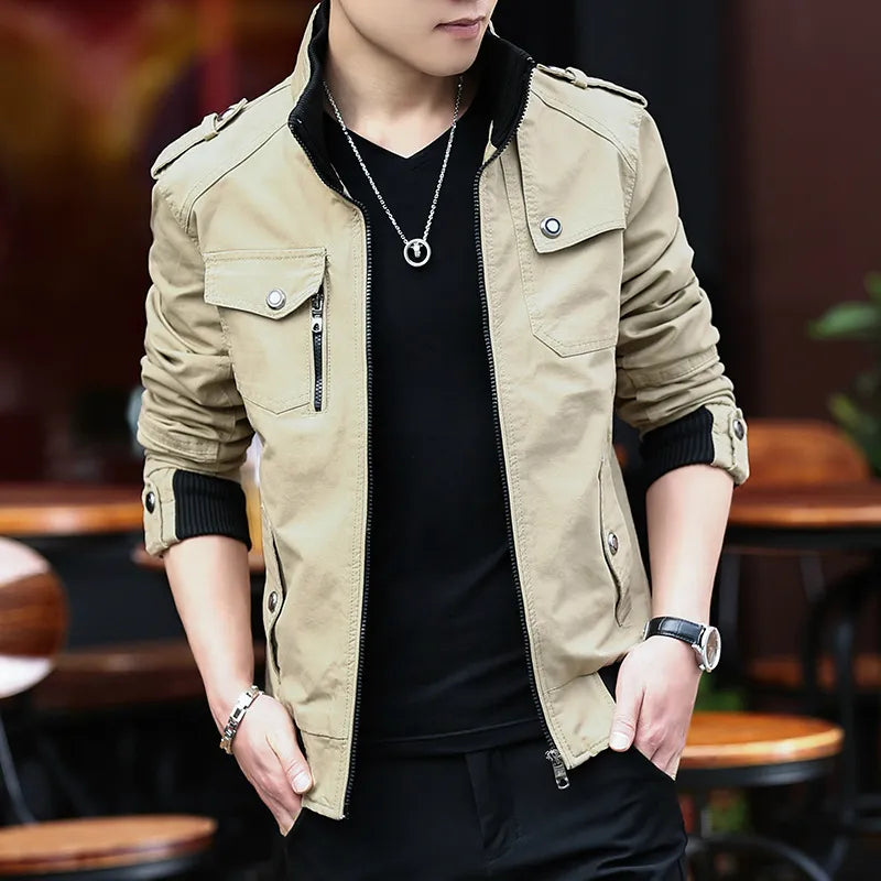 Men's Cotton Stand Collar Full Sleeves Zipper Closure  Jacket