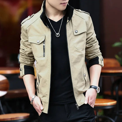 Men's Cotton Stand Collar Full Sleeves Zipper Closure  Jacket
