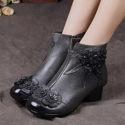 Vintage Flower Ankle Boots