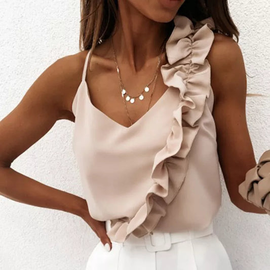 V-Neck Ruffle Trim Cropped Cami Top