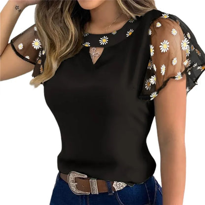 Ruffle Sleeve Floral Print Blouse