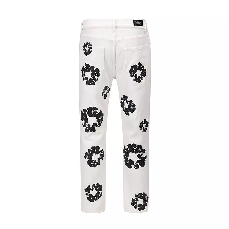 Harajuku Color Block Flower Full Print Jeans