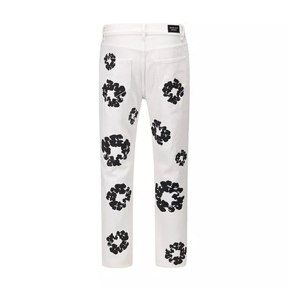 Harajuku Color Block Flower Full Print Jeans