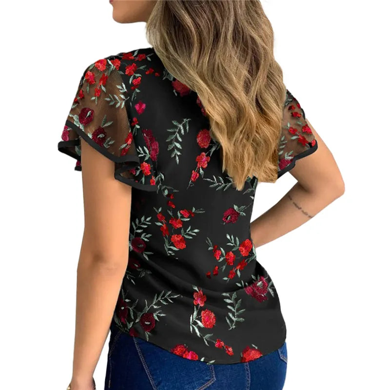 Ruffle Sleeve Floral Print Blouse