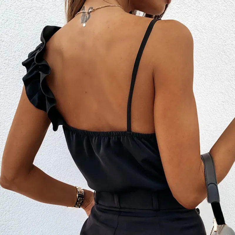 V-Neck Ruffle Trim Cropped Cami Top