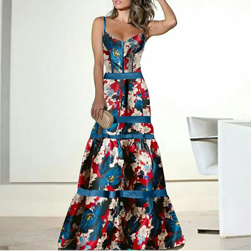 Elegant Floral Printed  Sling Party Dress