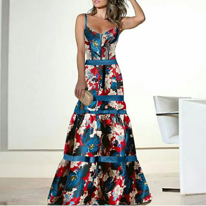 Elegant Floral Printed  Sling Party Dress