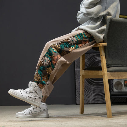Side Floral Embroidered Streetwear Pants