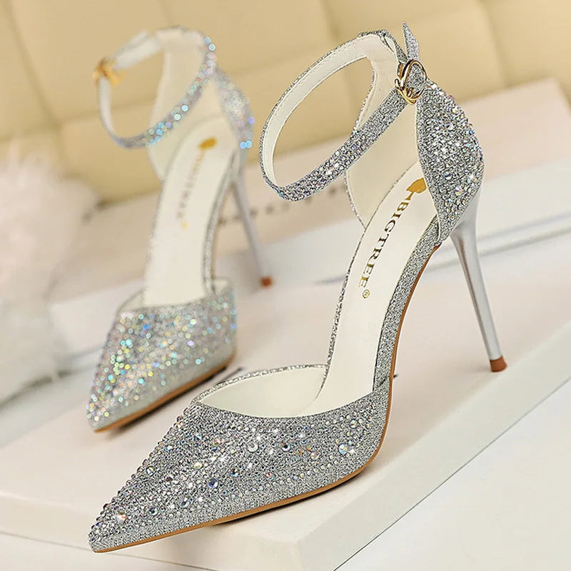 BIGTREE Shiny Rhinestones High Heels