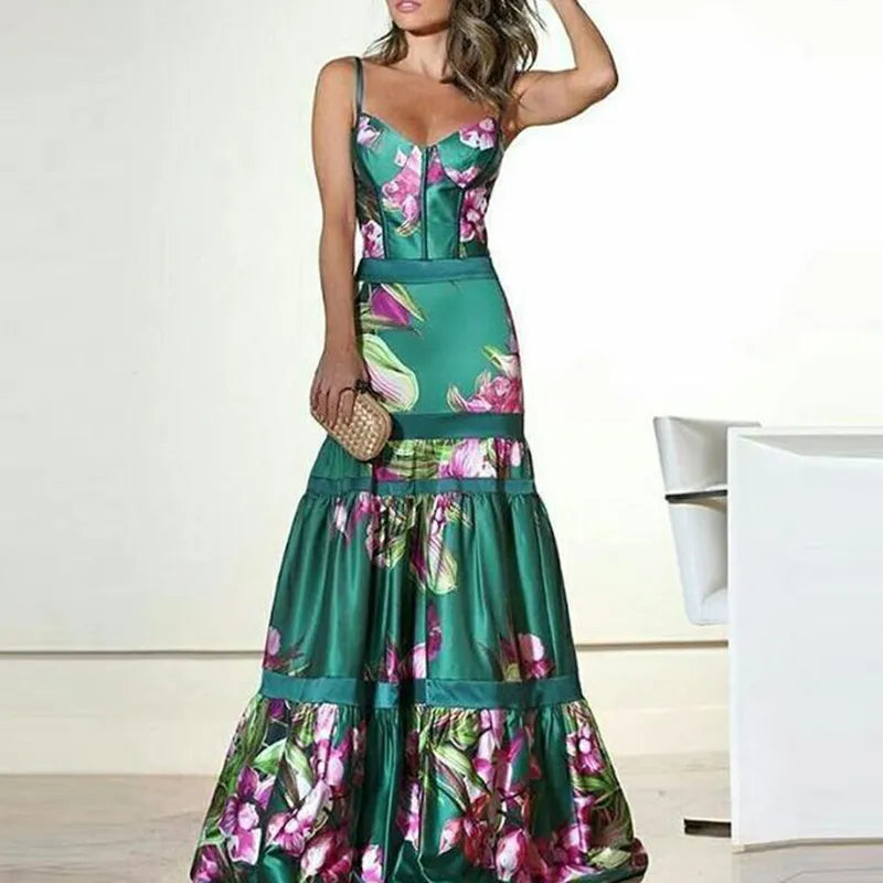 Elegant Floral Printed  Sling Party Dress
