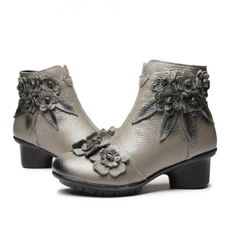 Vintage Flower Ankle Boots