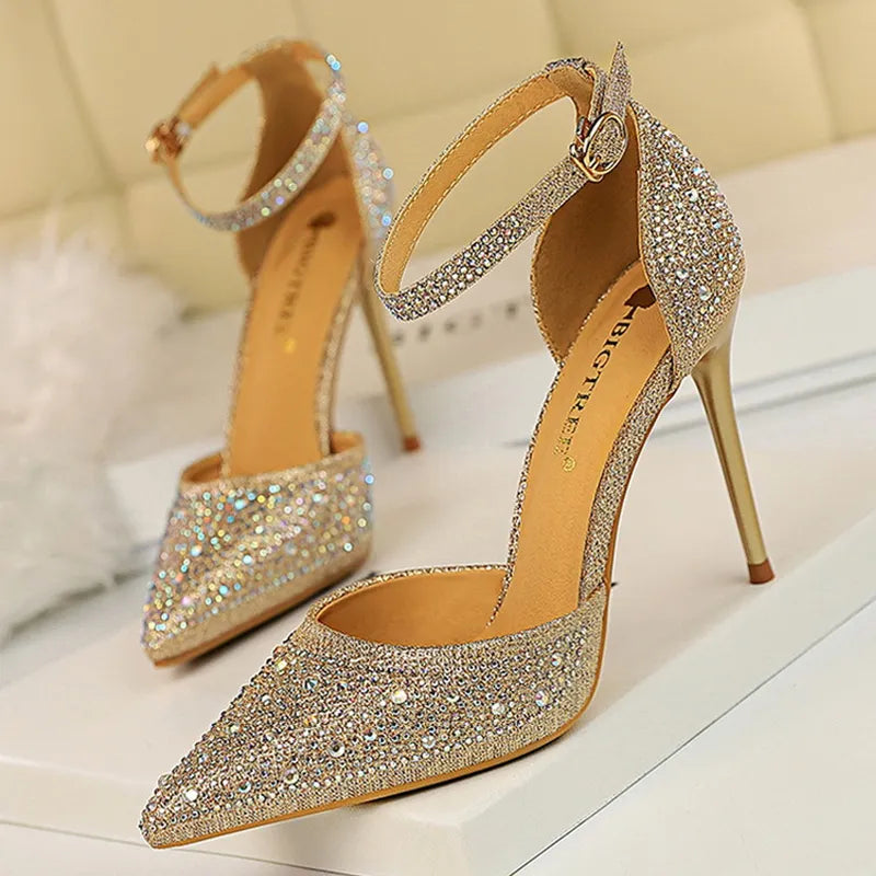 BIGTREE Shiny Rhinestones High Heels