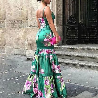 Elegant Floral Printed  Sling Party Dress