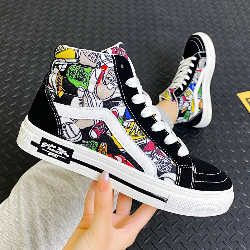 Colorful Print High Top Canvas Sneakers