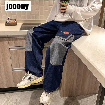 Men's Patchwork Multi-Pocket Jeans