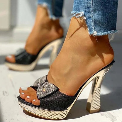 Women's Platform Crystal Thick High Heels