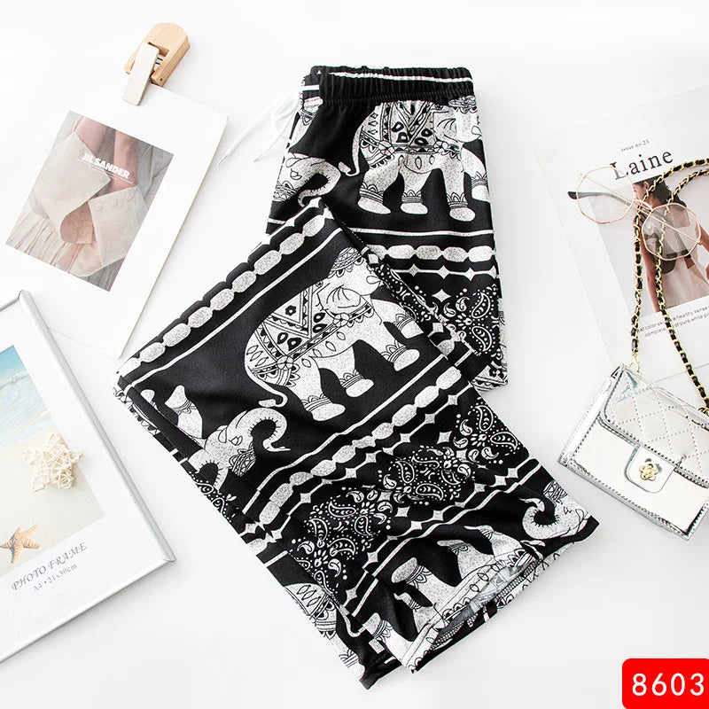 Elephant Print Wide Leg Pants