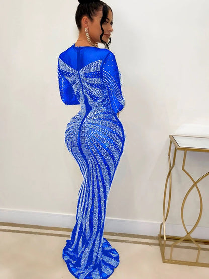Bonnie Forest Gorgeous Sheer Mesh Crystal Maxi Dress