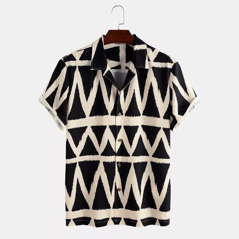 Men's Short-Sleeved Diamond Square Printed Shirt