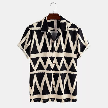 Men's Short-Sleeved Diamond Square Printed Shirt