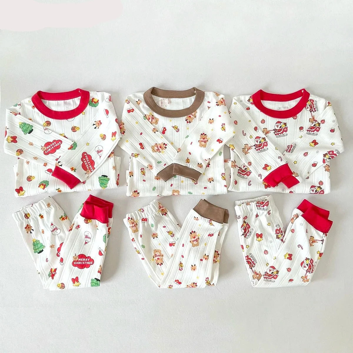 Kids' Christmas Clothing Set with Cartoon Santa Elk Print