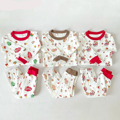 Kids' Christmas Clothing Set with Cartoon Santa Elk Print